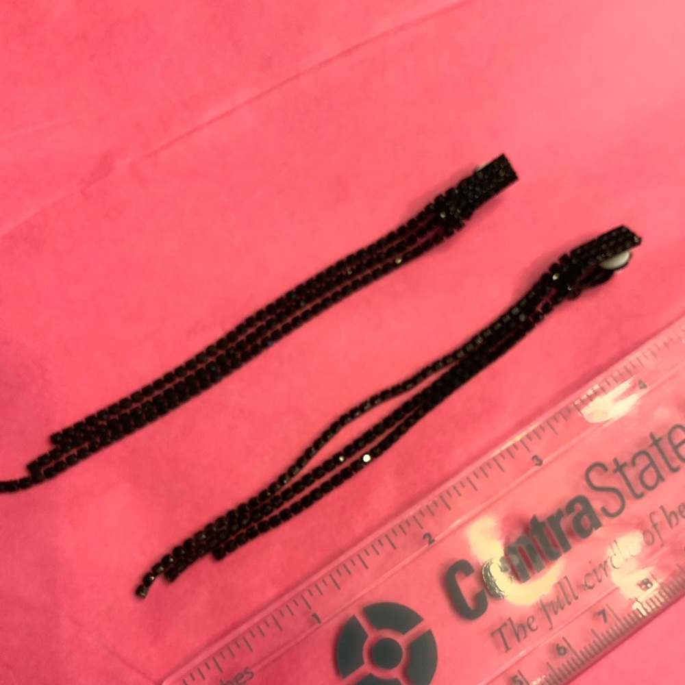 Earnings black rhinestone clip on long